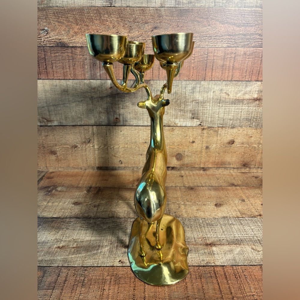 Vintage Large Tall 14.5” Brass Deer Reindeer Votive 8 Candle Holders MCM Holiday - Picture 5 of 13